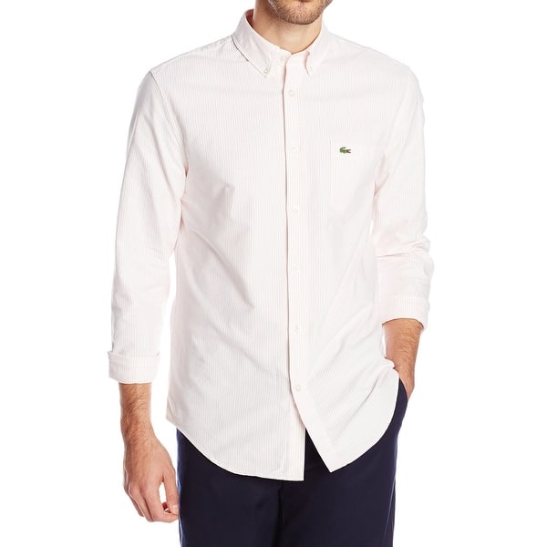Shop Lacoste New Pink White Striped Mens Size 2xl Oxford Button