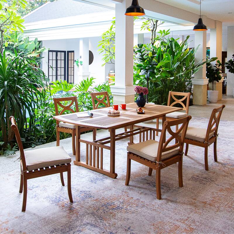 Cambridge Casual Lowell 7-piece Teak Patio Extendable Dining Set - Natural Teak/Beige