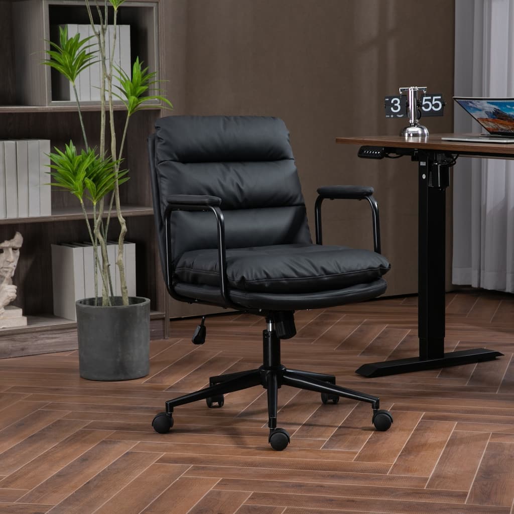 GDF Studio - Ergonomic PU Leather Mid-Back Office Chair with Reclining Backrest with Padded Armrests and 360° Swivel Mobility