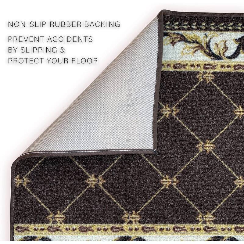 Custom Size French Trellis Design Brown,Red,Blue Color Non-Slip Rubber Backing- 31 Inch WidexYour Choice of Length Runner Rug