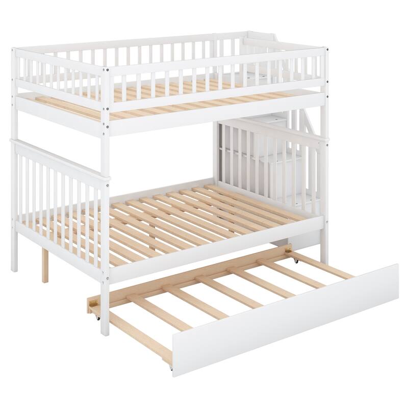 Space-Saving Full Bunk Bed with Trundle, Built-in Staircase, and Storage