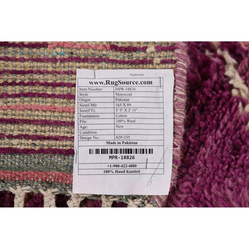 Purple Plush Moroccan Oriental Accent Rug Hand-Knotted Wool Carpet - 2'11" x 5'5"