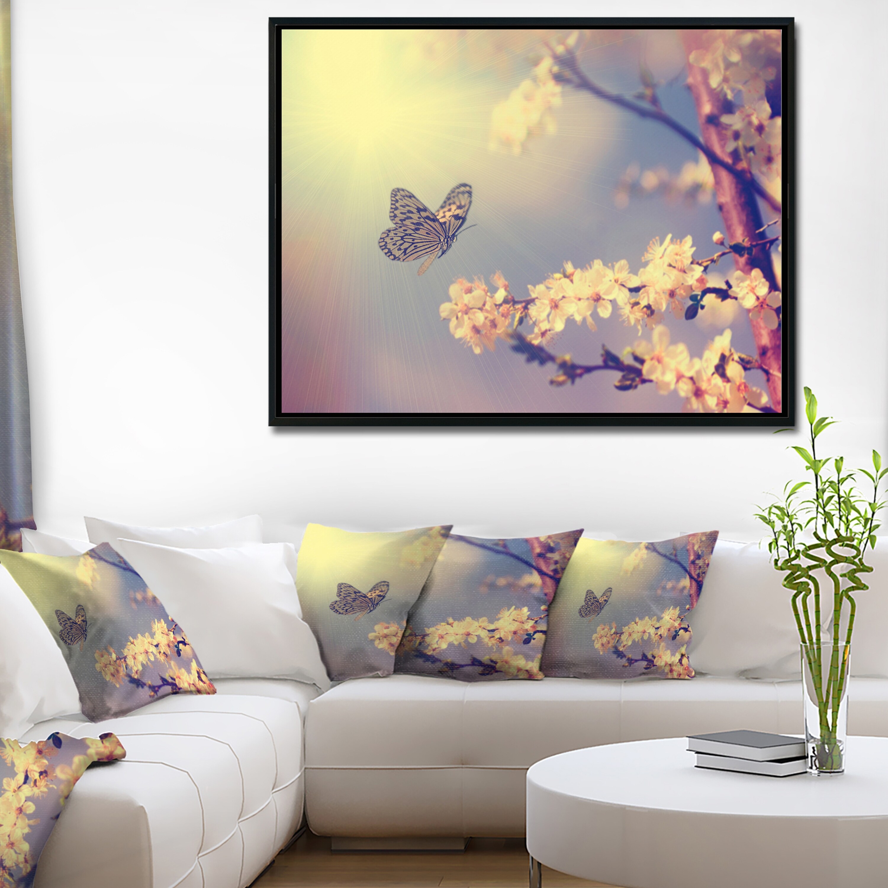 Shop Designart Vintage Butterfly And Cherry Tree Large Floral