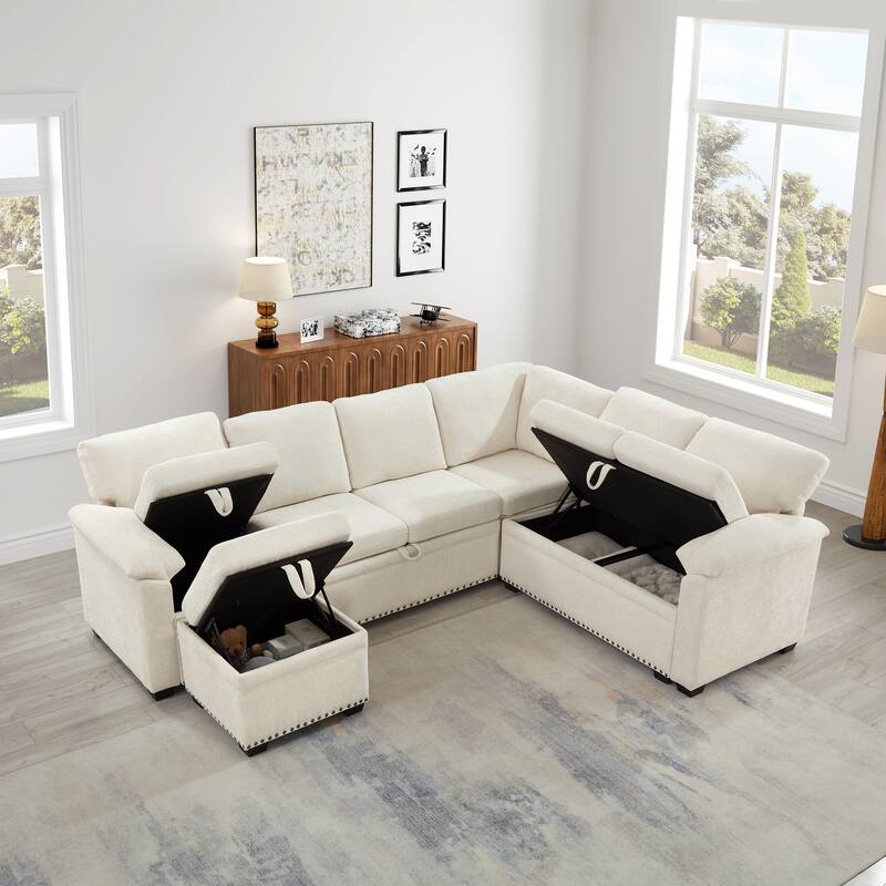 97" L-Shaped Corner Modular Sectional Sofa Couch with Storage Ottoman & 2 Pillows