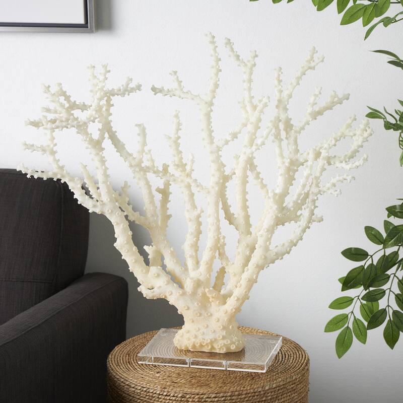 Cream Polystone Coral Decorative Sculpture with Clear Acrylic Base
