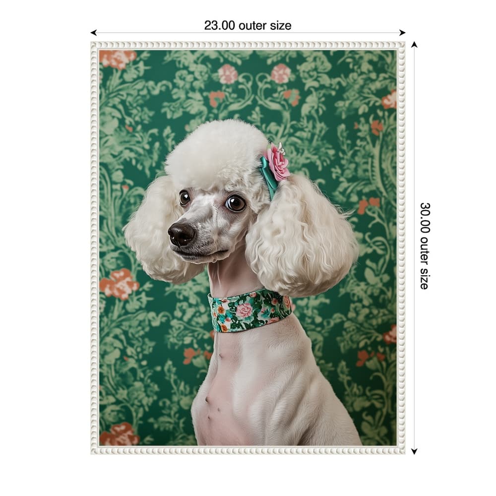 The Floral Adorned Poodle by Mowzu Framed Canvas Wall Art