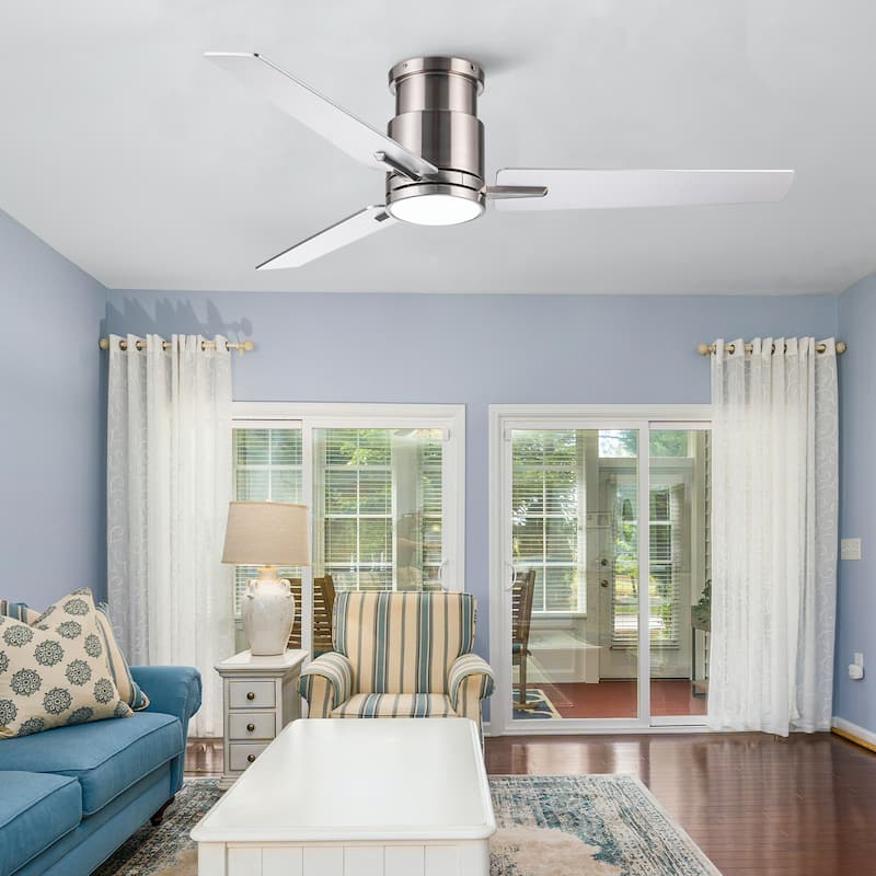 52" Brushed Nickel Lowe Profile Ceiling Fan With Light