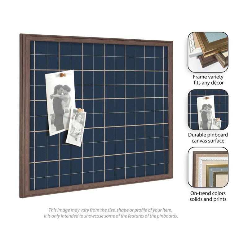 Kate and Laurel Framed Fabric Pinboard Navy Blue Plaid Wall Organization