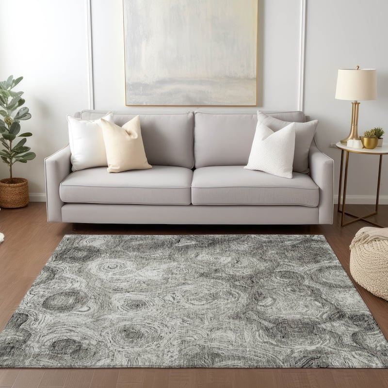Machine Washable Indoor/ Outdoor Chantille Abstract Waves Rug - Silver - 10' x 14'