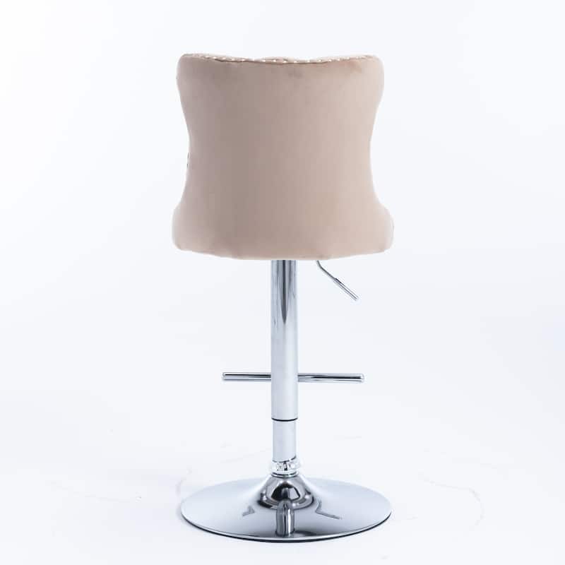Swivel Velvet Barstools Adjusatble Seat Height from 25-33 Inch,Upholstered Chrome base Bar Stools with Backs,Set of 2