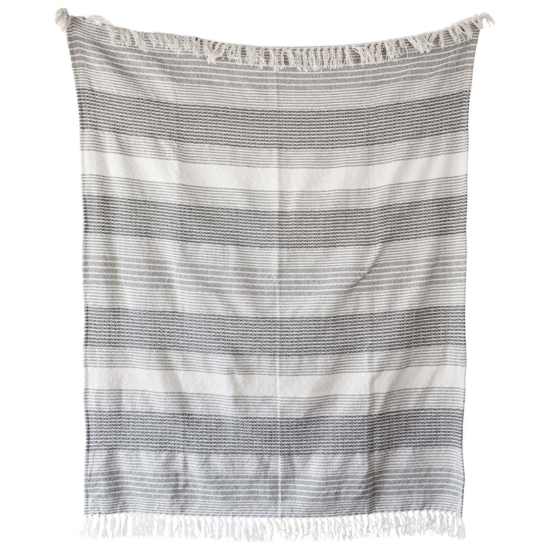 Foreside Home & Garden Striped Outdoor Picnic Blanket Gray Polyester