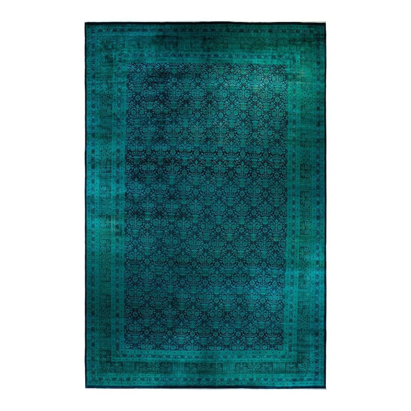 Overton Handknotted Wool Vintage Inspired Contemporary Overdyed Blue Area Rug - 18' 7" x 12' 1"