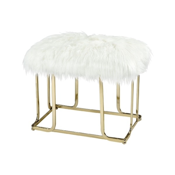 25" White Faux Fur Bench with Metallic Gold Base - N/A