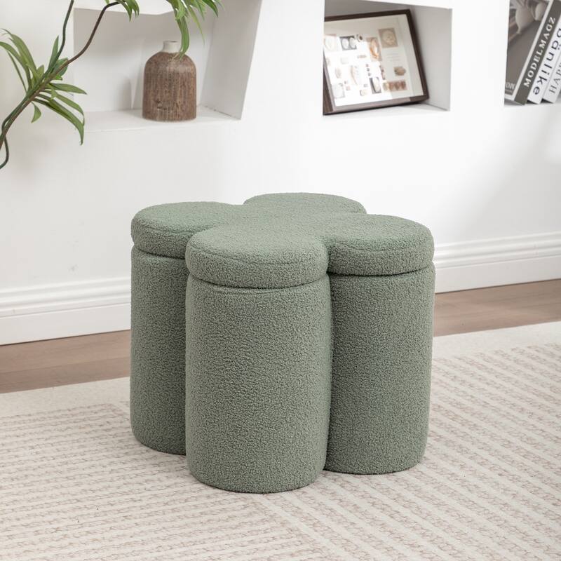 SEYNAR Modern Glam Teddy Velvet Flower Shape Storage Ottoman