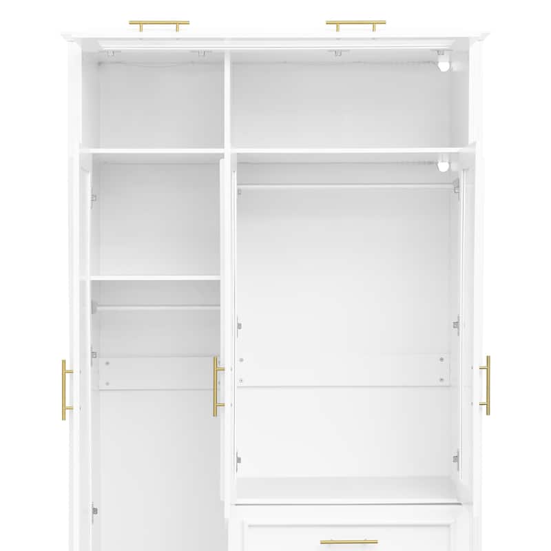 3 Door Wardrobe Armoire Closet with LED and 3 Drawers, White