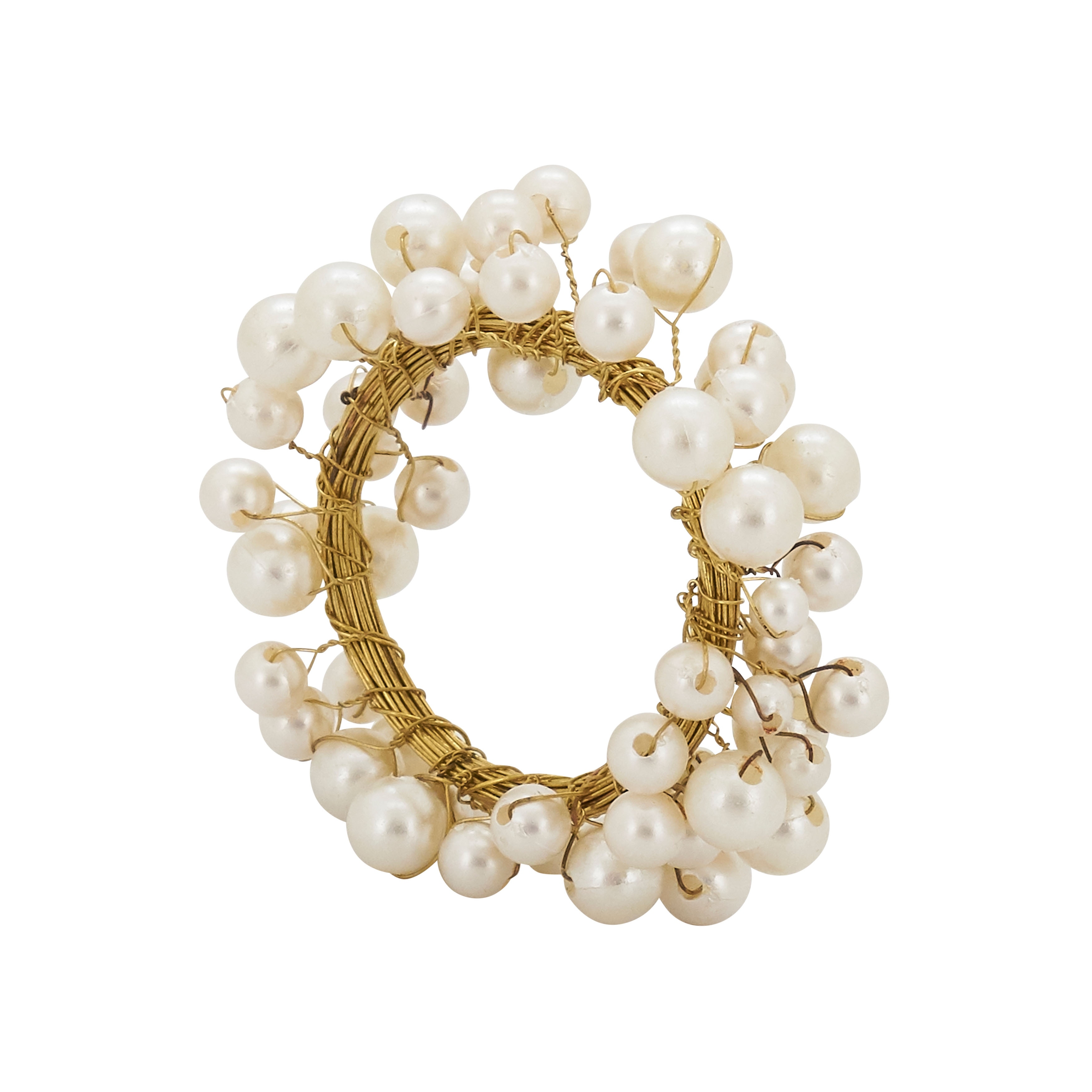 Metal Napkin Rings With Pearl Design (Set of 4)