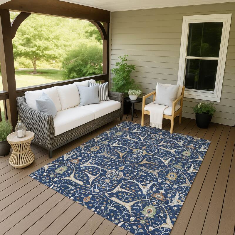 Machine Washable Indoor/ Outdoor Traditional Persian Chantille Rug - Navy - 8' x 10'