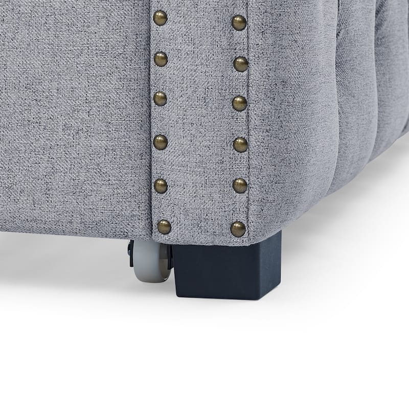 Trundle Upholstered Tufted Sofa,with Button and Copper Nail on Square Arms,Full Daybed,Twin Trundle