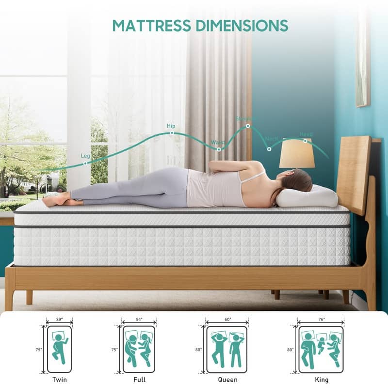 12" Spring Hybrid Mattress in a Box, Pocket Springs, Isolation Motion, Back Pain Relief, CertiPUR-US