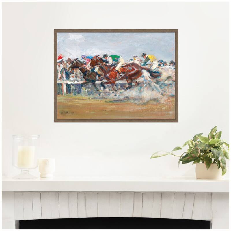 Kate and Laurel Horse Race 1911 Angelo Jank by Nostalgia Prints Framed Canvas Wall Art Print