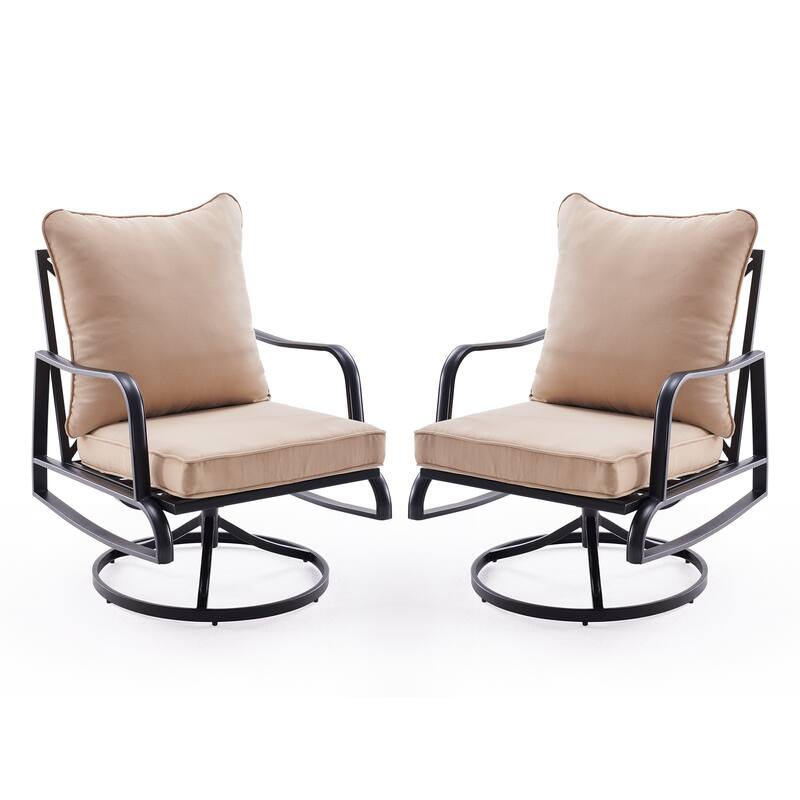 Set of 2 Patio Furniture, Outdoor Swivel and Rocking Patio Chairs - Beige