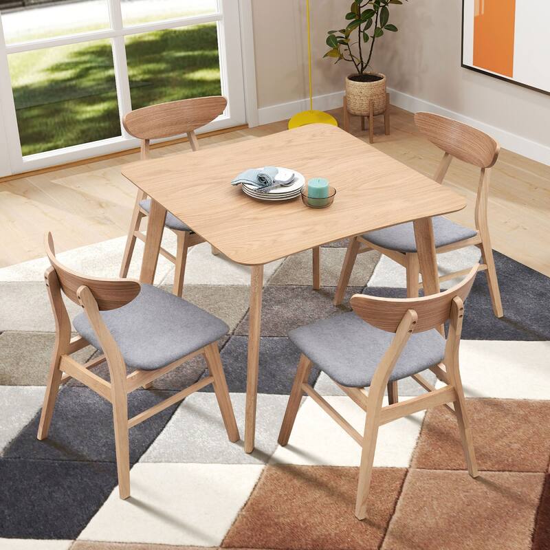 5-piece Modern Dining Table Chairs Set Kitchen Wooden Dining Table Casual Dining Table with 4 Upholstered Dining Chairs - Oak - Square Table with 4 Chairs