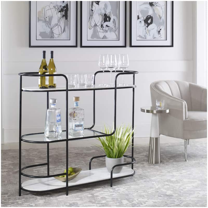 Uttermost 25174 Trolley Bar 14" Wide Marble Top and Iron, Marble, and