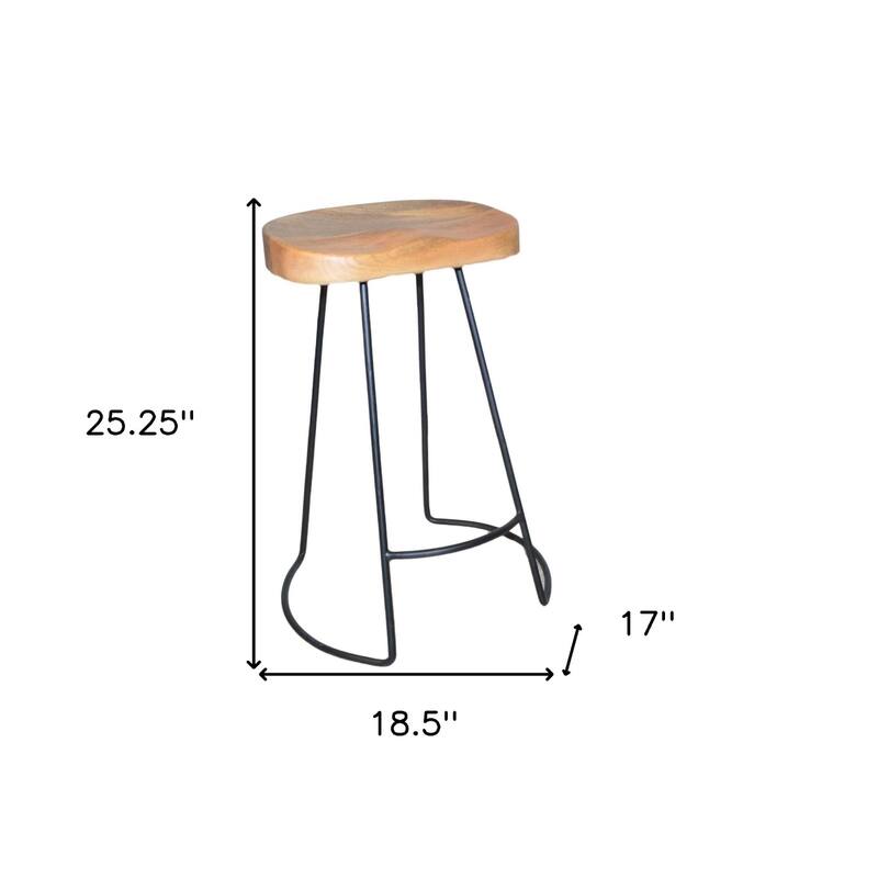 25” Set of 2 Backless Mango Wood Seat Bar Stool with Steel Frame and Footrest for Kitchen Island - 25.25”H x 18.5”W x 17”D
