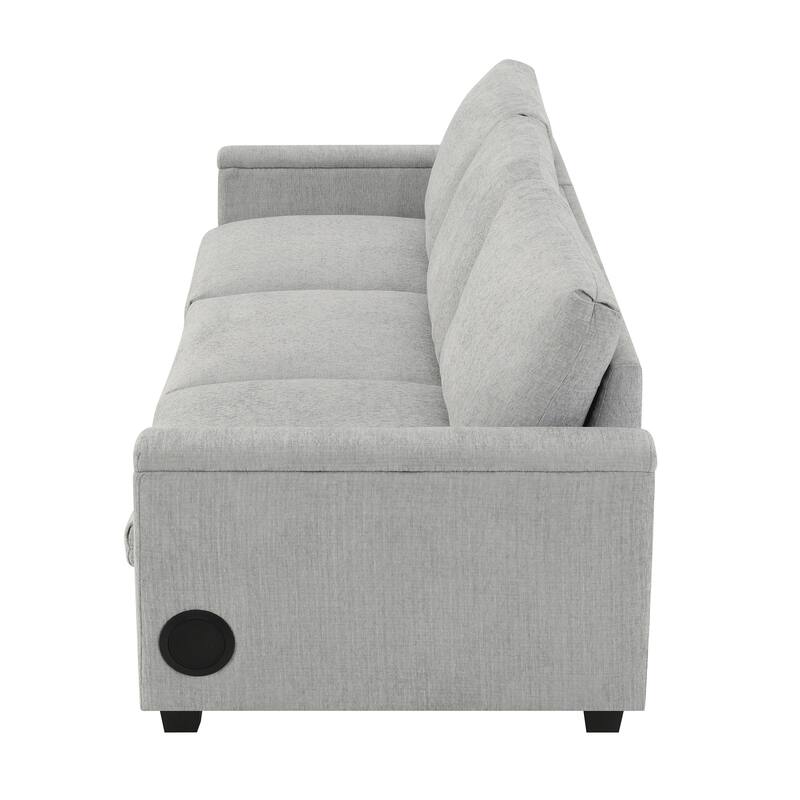 96*35'' Chenille Sectional Sofa with Bluetooth Speaker, Drop Down Table & More