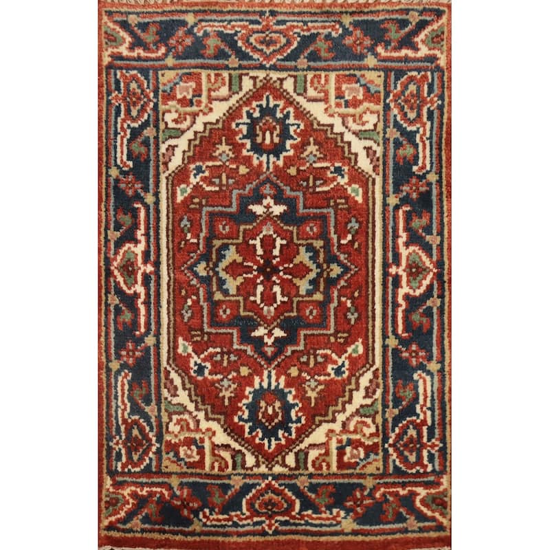 Hand Knotted Oriental 100% Wool Carpet Traditional Medallion Oranges & Rust Heriz (serapi) Area Rug - 3' 0'' X 2' 0''