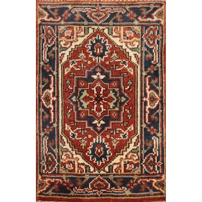 Hand Knotted Oriental 100% Wool Carpet Traditional Medallion Oranges & Rust Heriz (serapi) Area Rug - 3' 0'' X 2' 0''