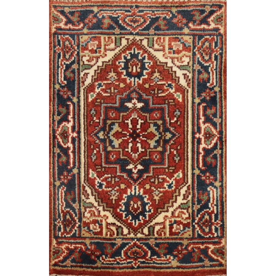 Hand Knotted Oriental 100% Wool Carpet Traditional Medallion Oranges & Rust Heriz (serapi) Area Rug - 3' 0'' X 2' 0''