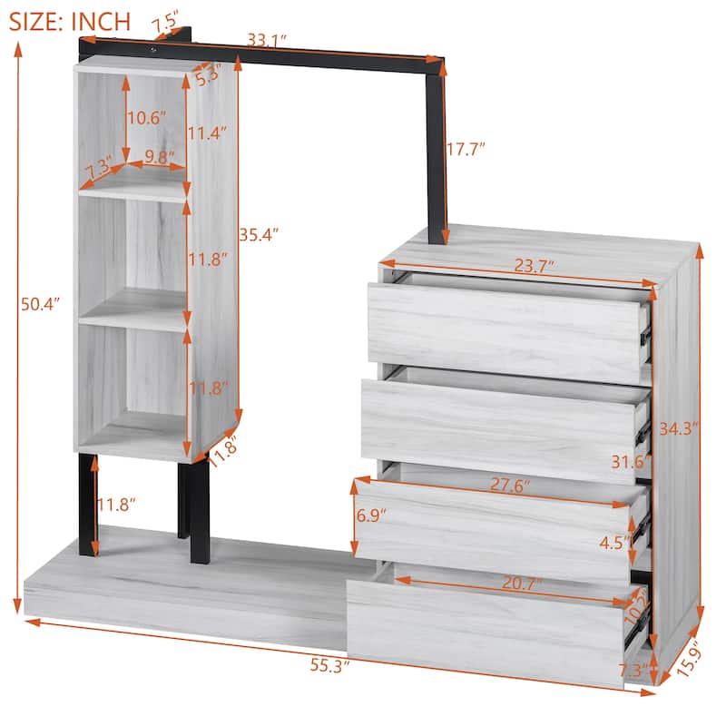 Wardrobe with 4 Drawers and 3 Shelves