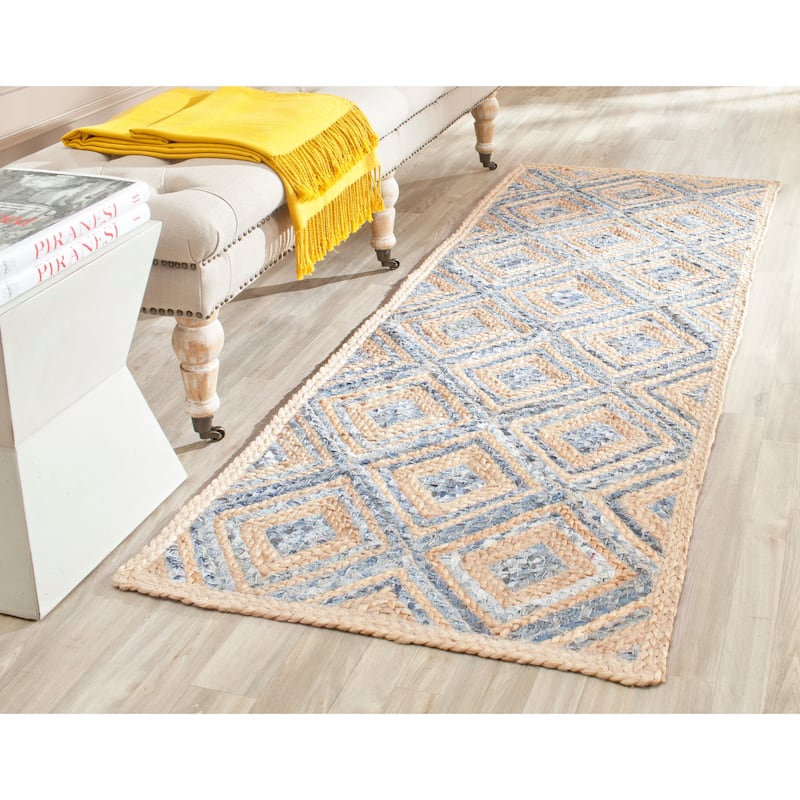 SAFAVIEH Cape Desire Elfie Handmade Jute Area Rug - 2'3" x 12' Runner - Natural/Blue