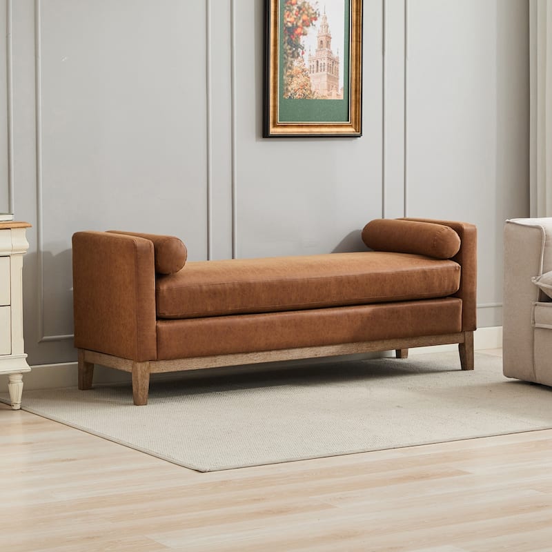 66.34"W Elegant Upholstered Bench with Pillows for End of Bed, Bedroom, Living Room