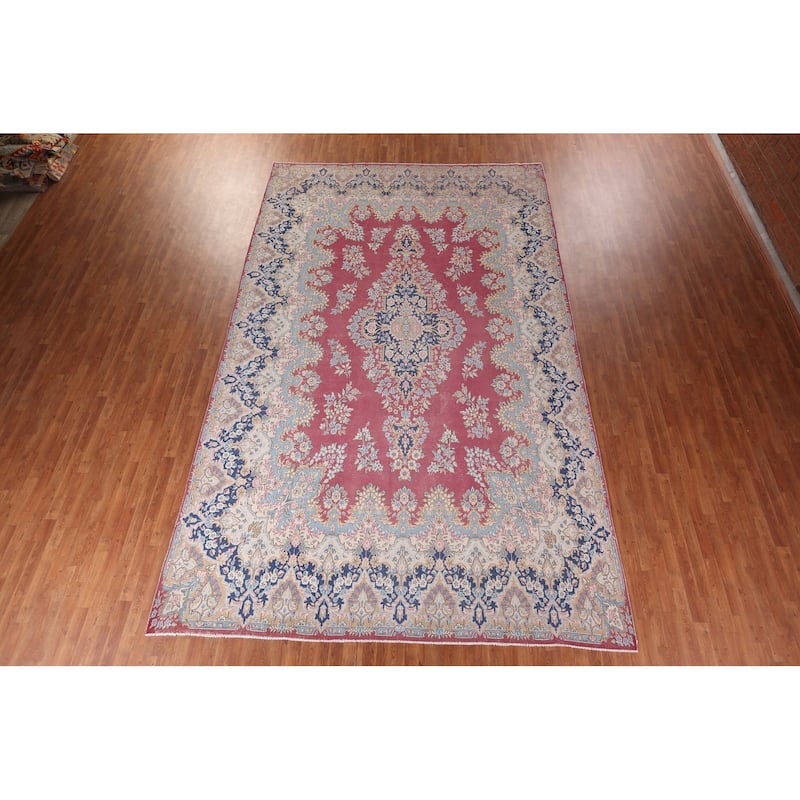 Vintage Kerman Persian Large Vintage Area Rug Hand-Knotted Wool Carpet - 9'8"x 15'11"