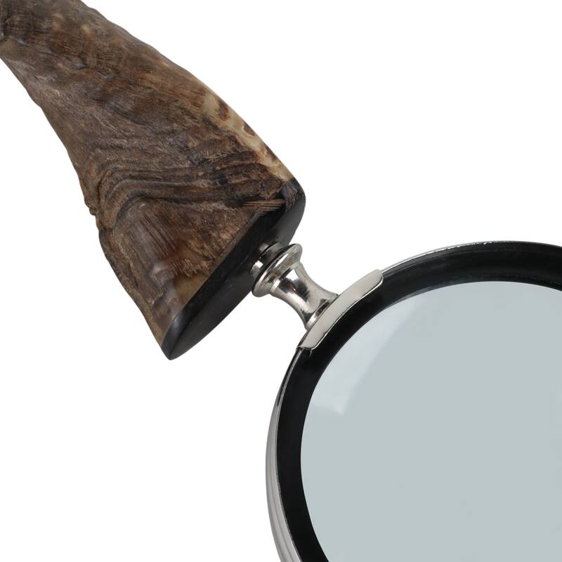 Glass Buffalo Horn Magnifying Glass Handcrafted Display - 2" Brown - 12" x 5" x 2"