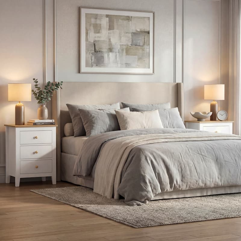 3 Drawer Nightstand Set of 2, Bedside Tables with Solid Wood Knobs