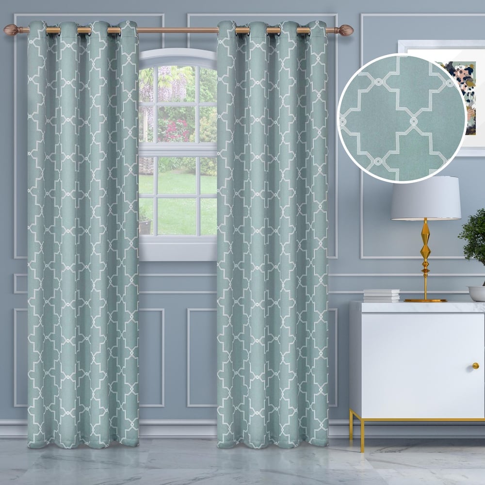 Superior Trellis Washable Room Darkening Curtains, Set of 2 Panels