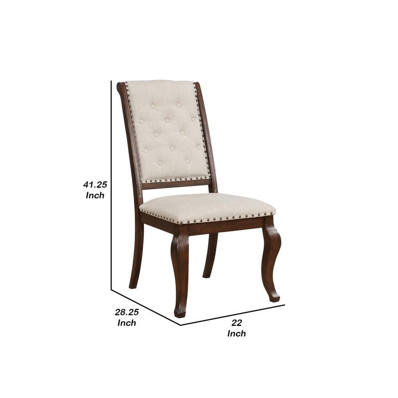 Brown/Cream Fabric Upholstered Wood Frame Dining Chair, Set of 2, Sturdy Dining Chair for Dining Rooms - 27.5