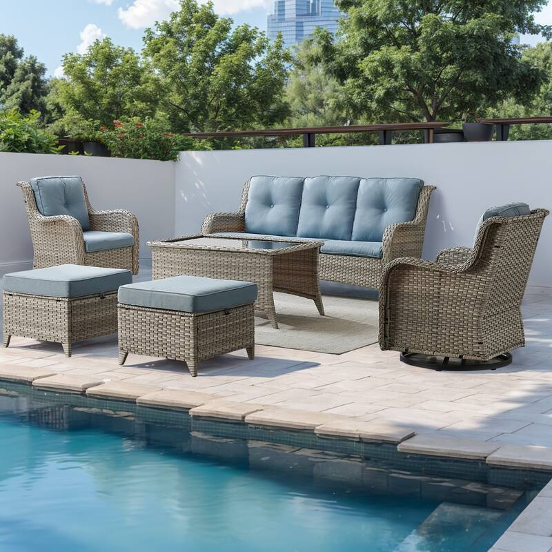 6 Piece Set with Sofa Swivel Chair Ottoman
