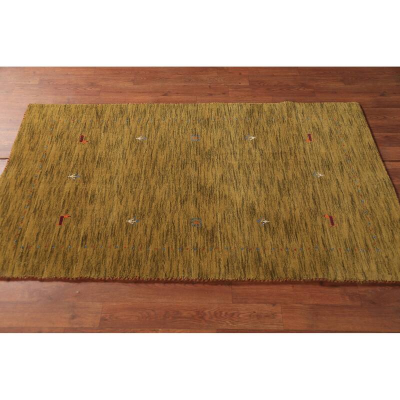 Green Gabbeh Indian Foyer Rug Handmade Wool Carpet - 2'11" x 4'10"