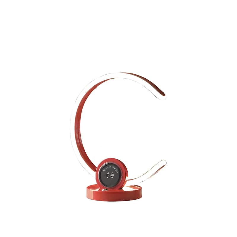 Red Metal LED Desk Lamp with USB Port, Wireless Charger and Dimmer - 11” x 6” x 13.25” (D x W x H)