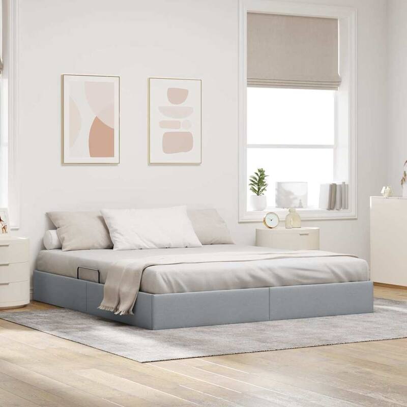 vidaXL Storage Bed with Mattress in Fabric - Light grey (3)