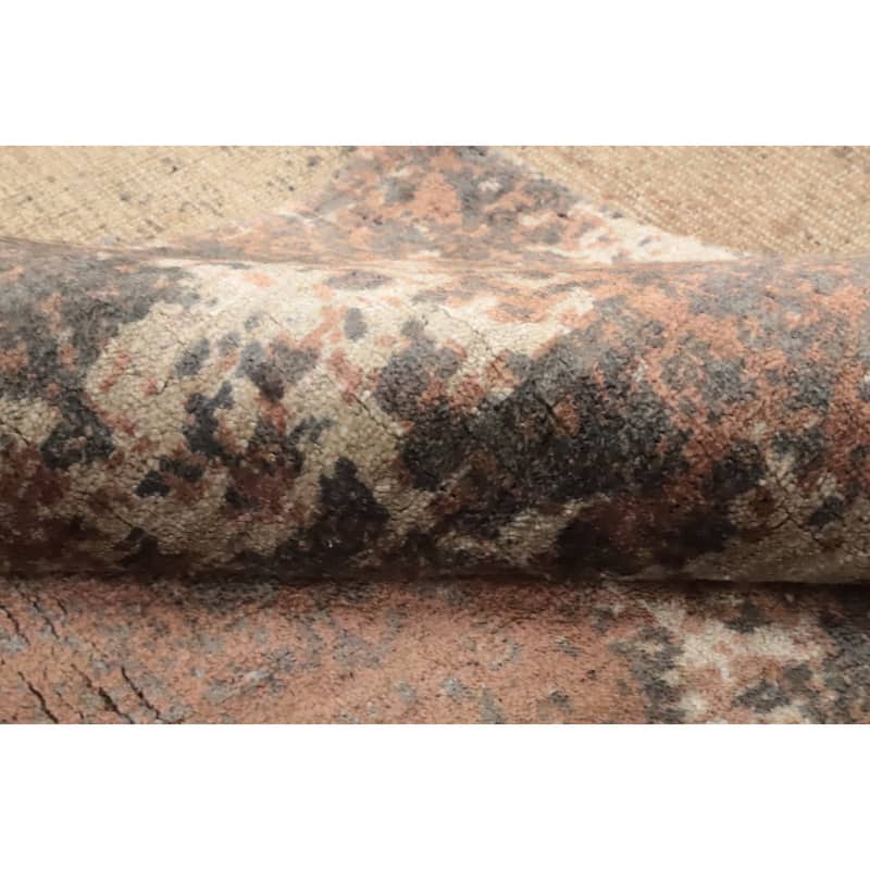 Hand Knotted Oriental Viscose Silk Carpet Modern Abstract Oranges & Rust Abstract Area Rug - 9' 10'' X 8' 3''