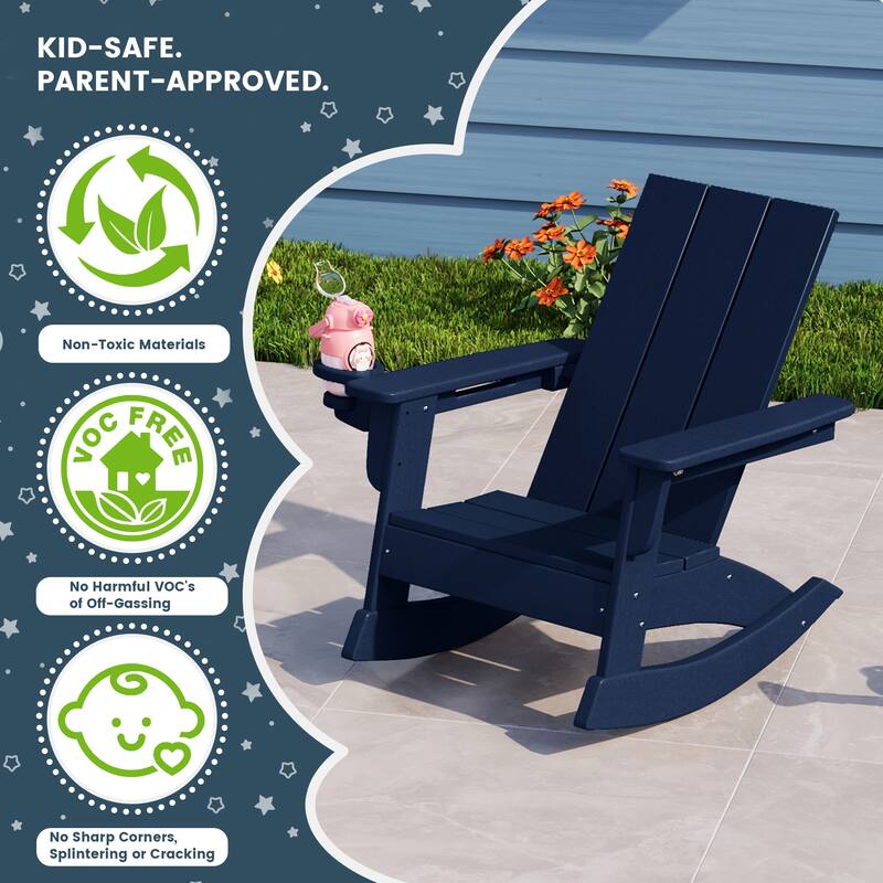 Shoreside Kids Outdoor Poly Adirondack Rocking Chair with Cup Holder (Set of 2)