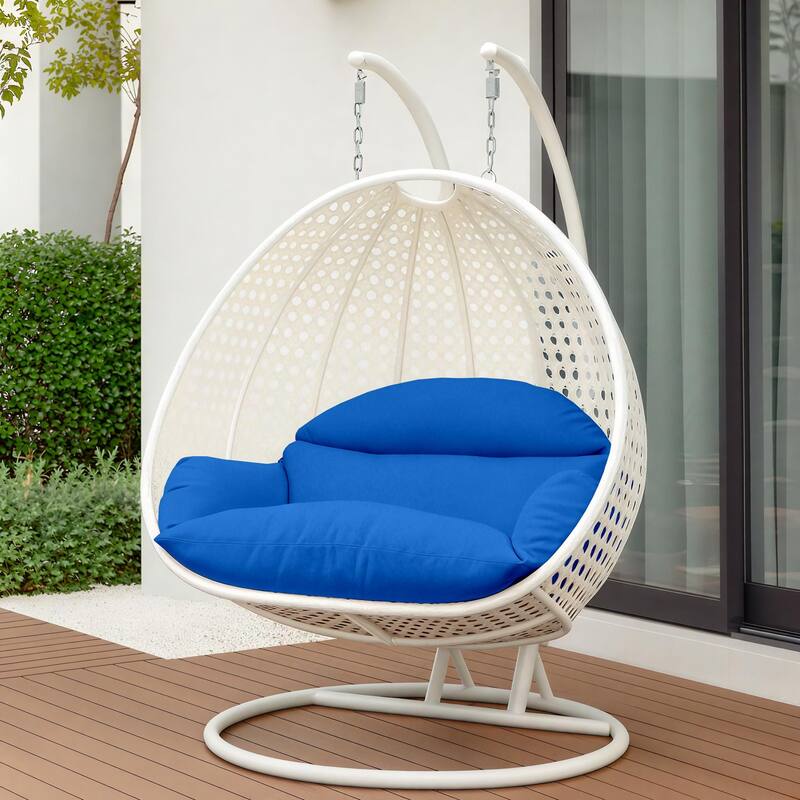 Egg Shaped 2-Person Swing Chair Set with Iron Stand Removable and Washable Cushion for Indoor Outdoor