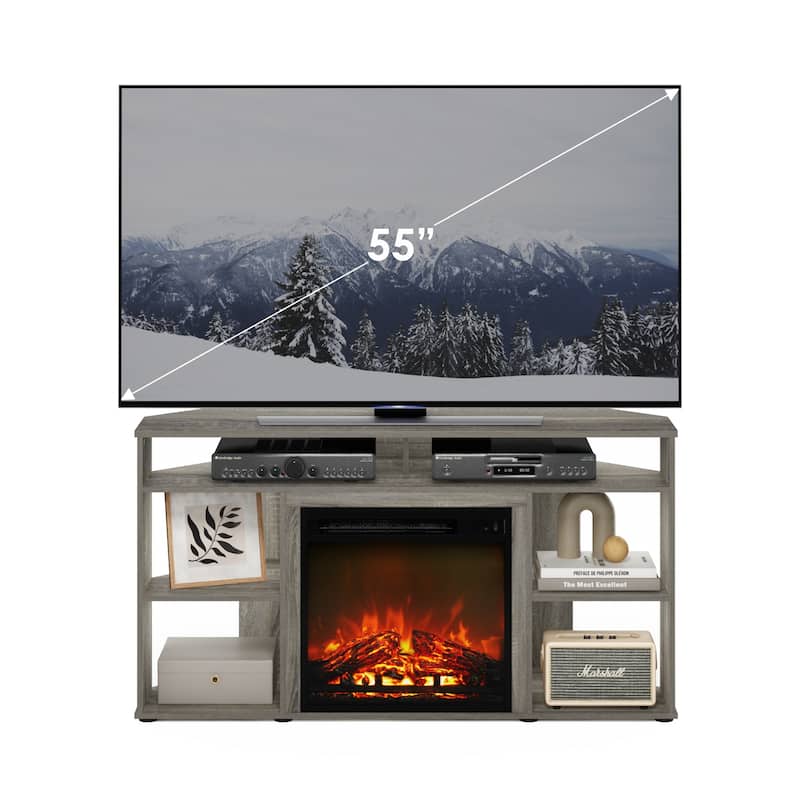 Furinno Jensen Corner TV Stand with Fireplace for TV up to 55 Inches