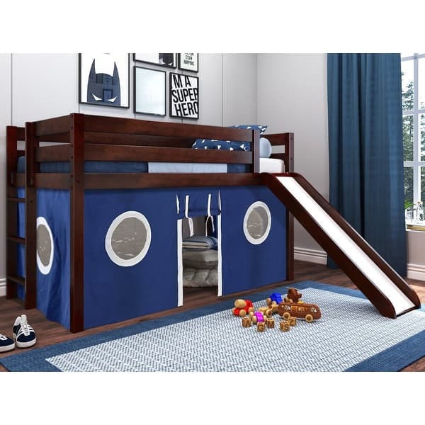 slide 2 of 6, JACKPOT Contemporary Low Loft Twin Bed with Ladder, Slide and Tent