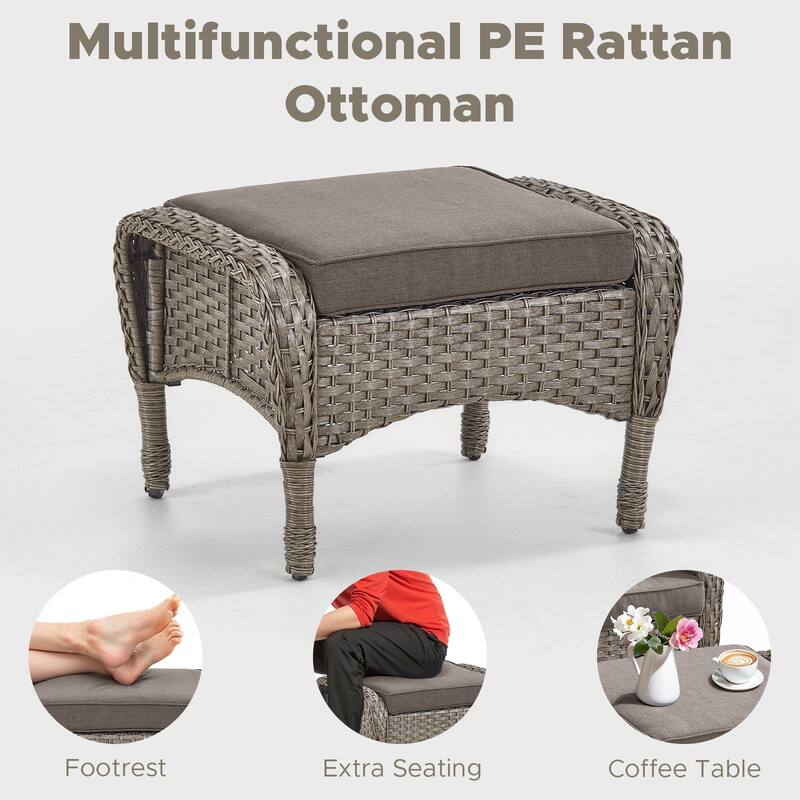Outdoor Swivel Chairs with Side Table and Ottomans